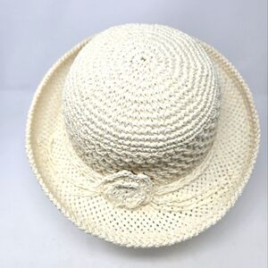 VINTAGE XHILARATION CREAM 100% PAPER OPEN WEAVE SUN HAT ROLLED BRIM WOMEN OS